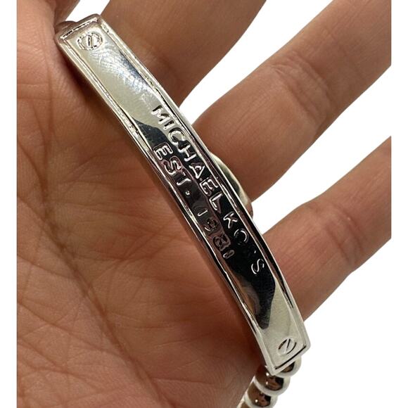 Michael Kors Silver & Black Leather Beaded Tag Bracelet - Picture 1 of 6